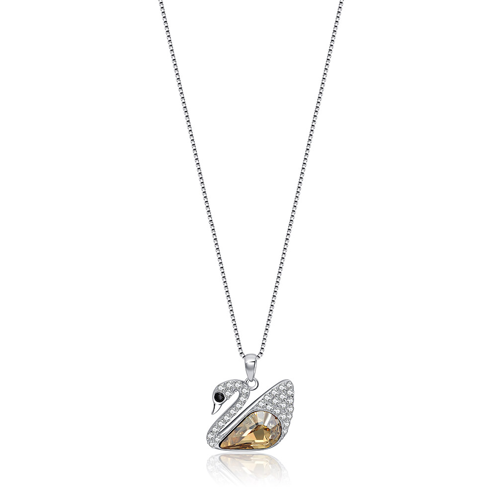 Sunshine Yellow Swarovski Stone Swan Pendant Necklace for Women
